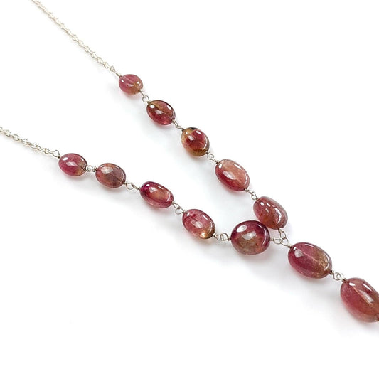 Watermelon Tourmaline Beads Chain Necklace 56.25cts