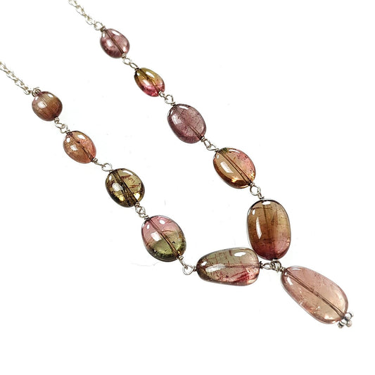Watermelon Tourmaline Beads Chain Necklace 52.90cts
