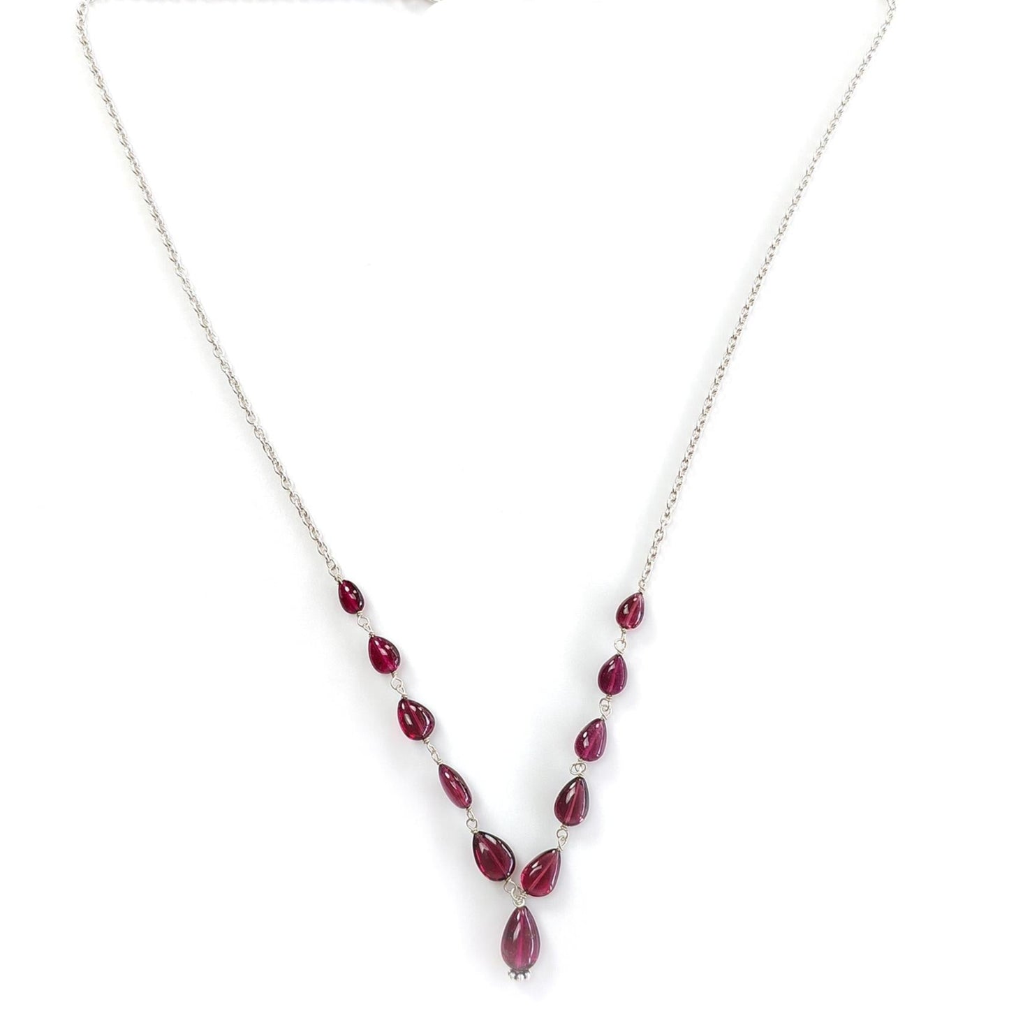 Rubellite Tourmaline Necklace: 32.00cts Natural Untreated Pink Tourmaline 925 Sterling Silver Plain Pear 5*4mm - 9*6mm 20"