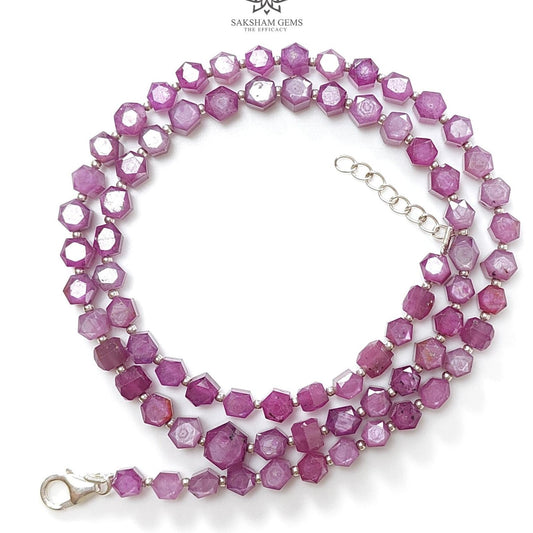 Raspberry Ruby Faceted Beads Necklace 126.40cts