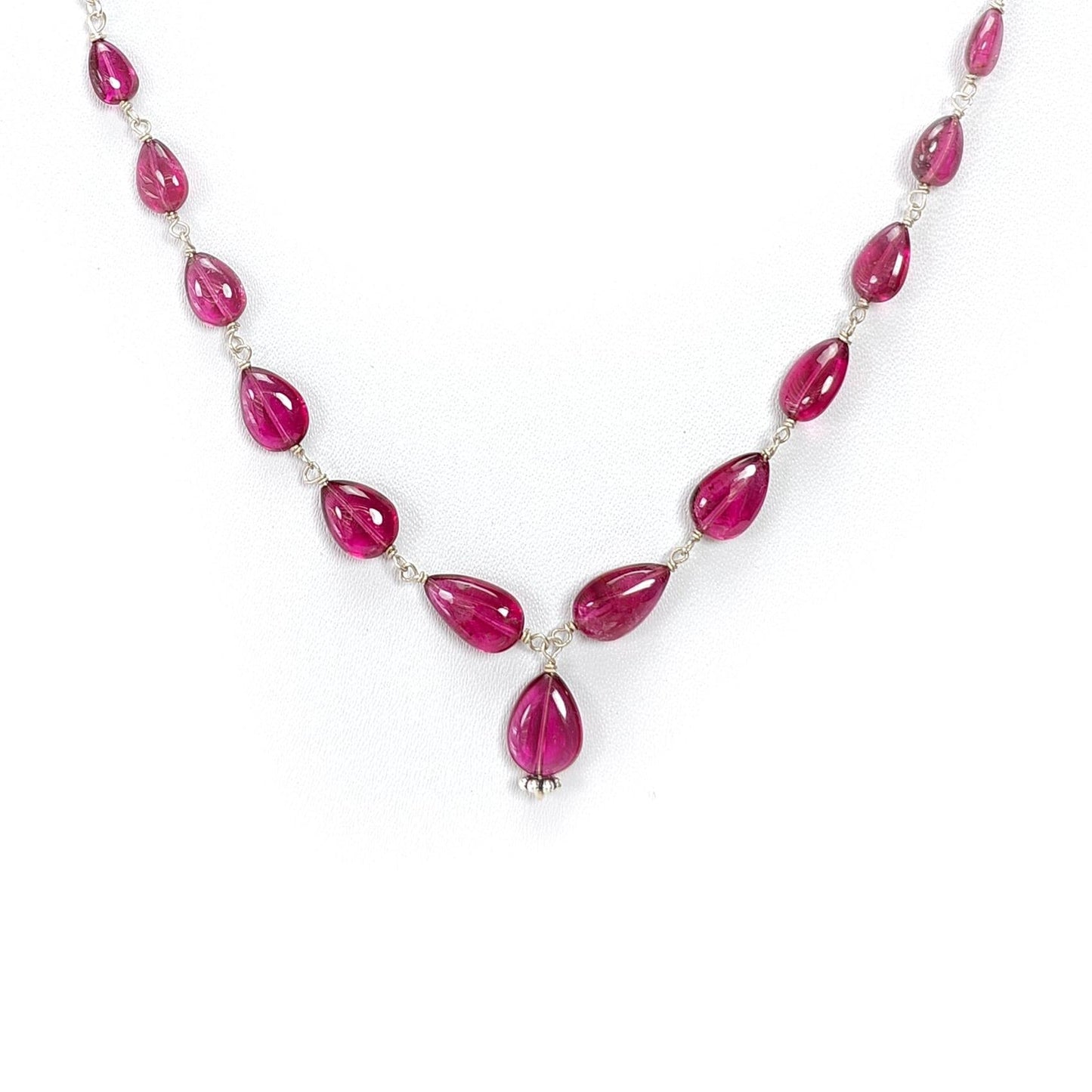 Rubellite Tourmaline Necklace: 34.35cts Natural Untreated Pink Tourmaline 925 Sterling Silver Plain Pear 6*5mm - 9*7mm 20"