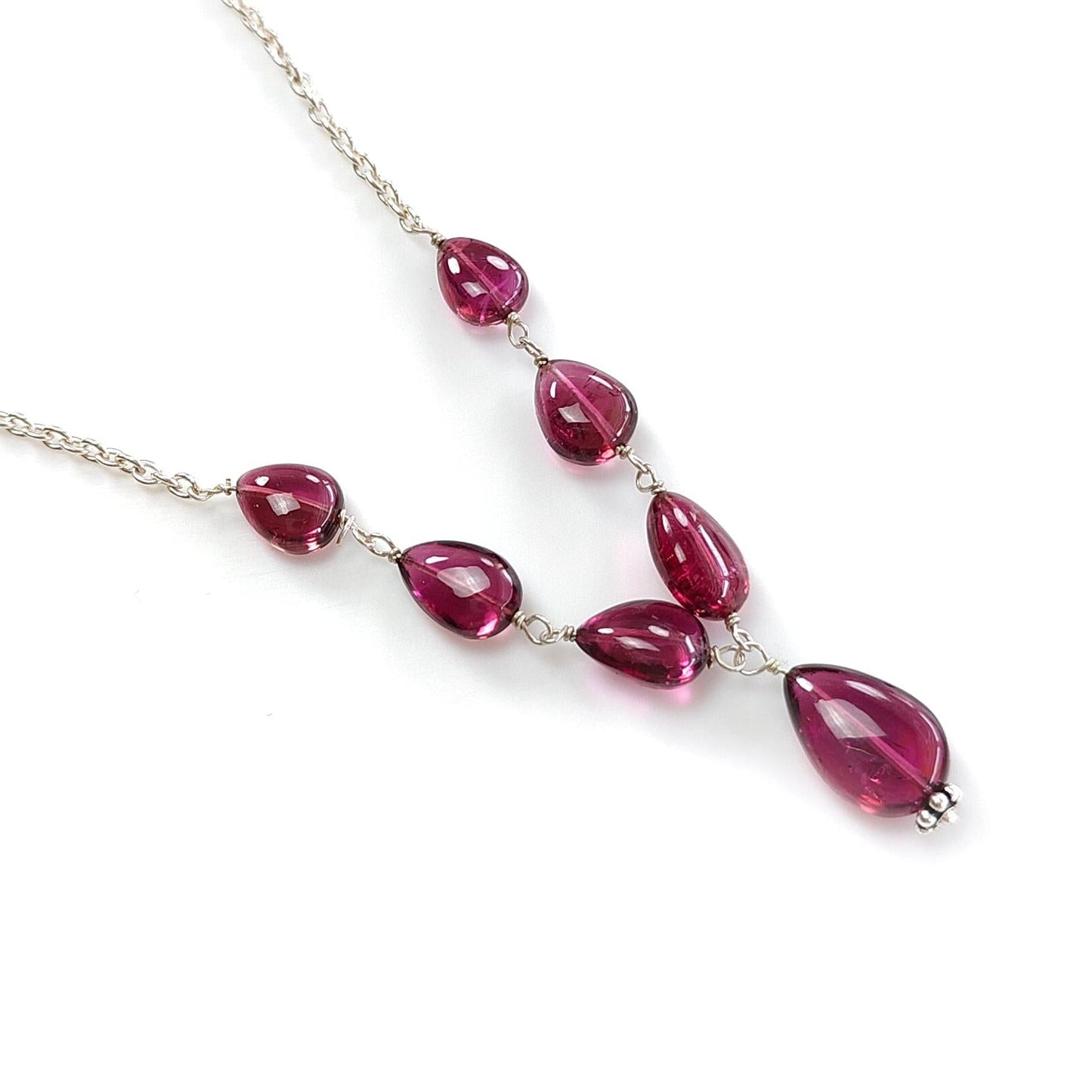Rubellite Tourmaline Necklace: 36.00cts Natural Pink Tourmaline 925 Sterling Silver Plain Pear 8*6mm - 12*8mm 21"