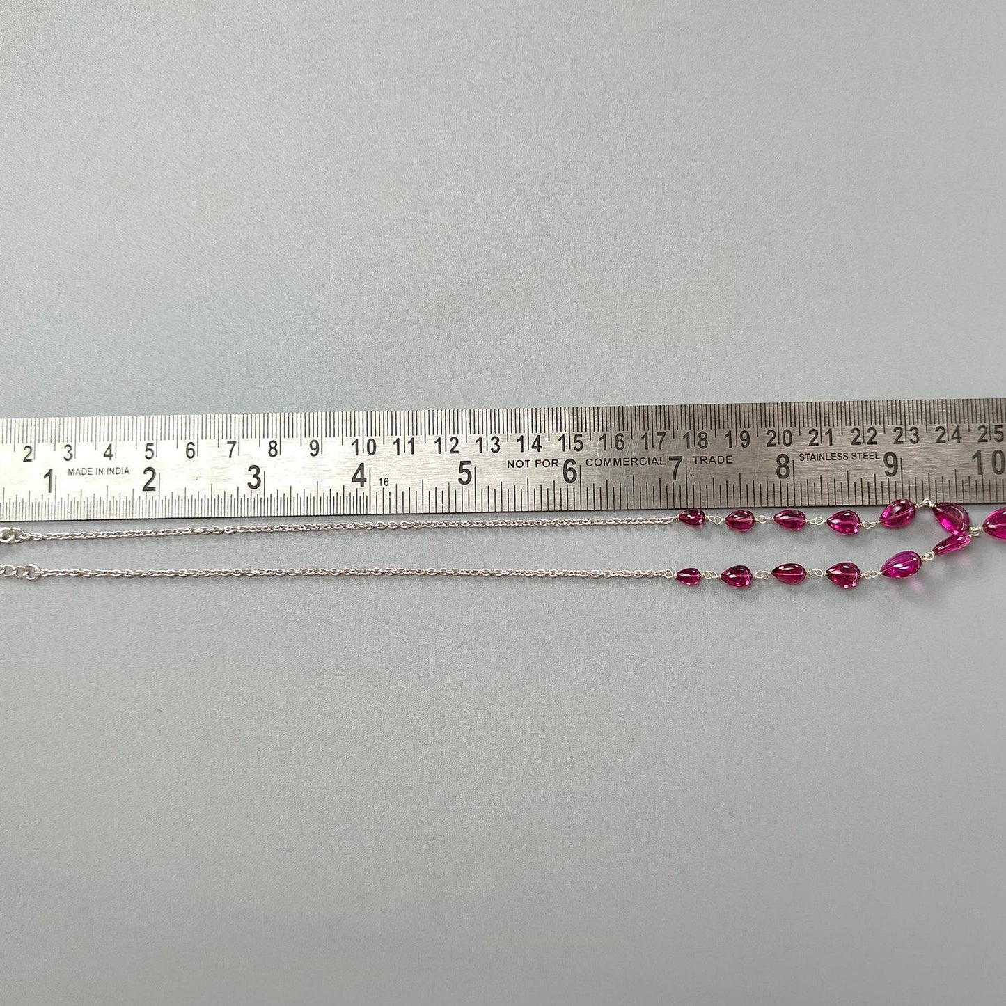 Rubellite Tourmaline Beads Chain Necklace: 37.40cts Natural Untreated Pink Tourmaline 925 Sterling Silver Plain Pear 5*4mm - 11*8mm 21"
