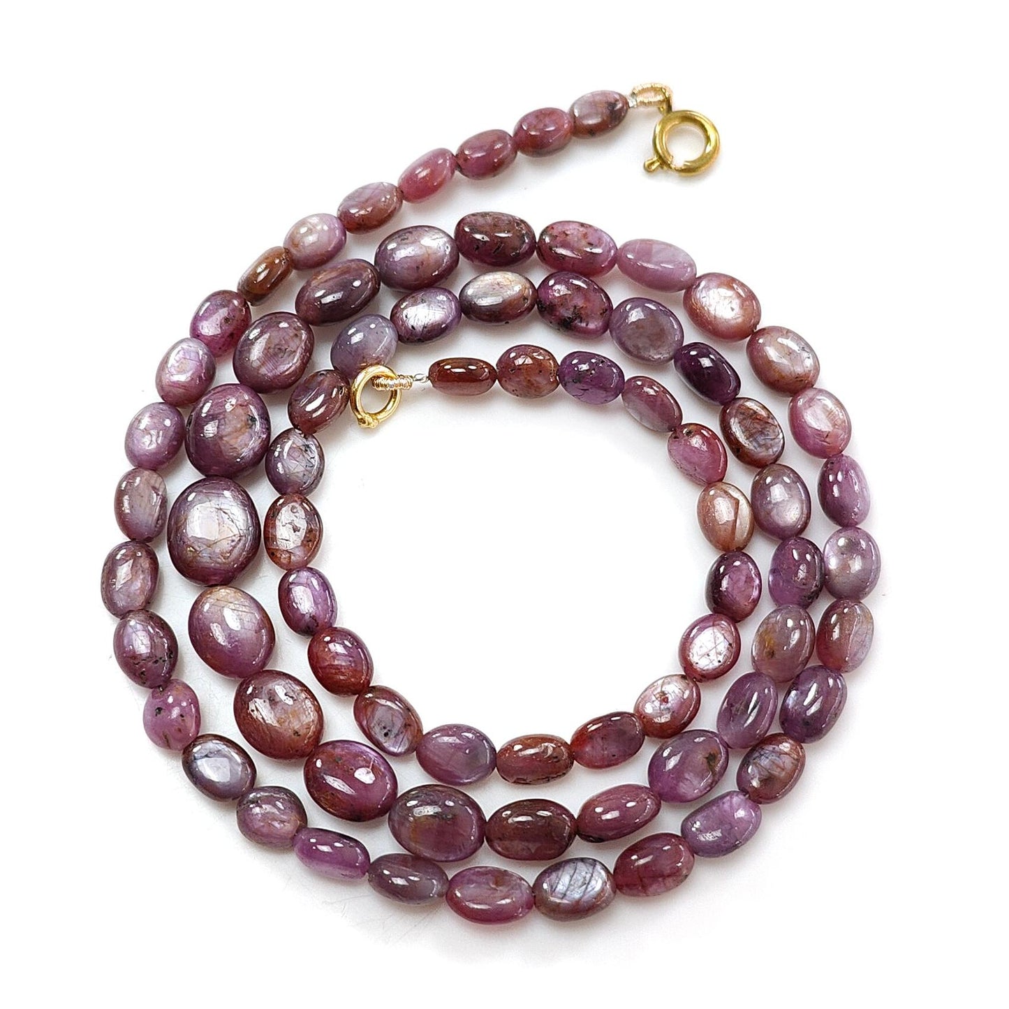 Pink Sapphire Gemstone Beads Necklace: 135.80cts Natural Untreated Raspberry Sheen Sapphire Plain Oval Brass Necklace 6*5mm - 10*8mm 21"