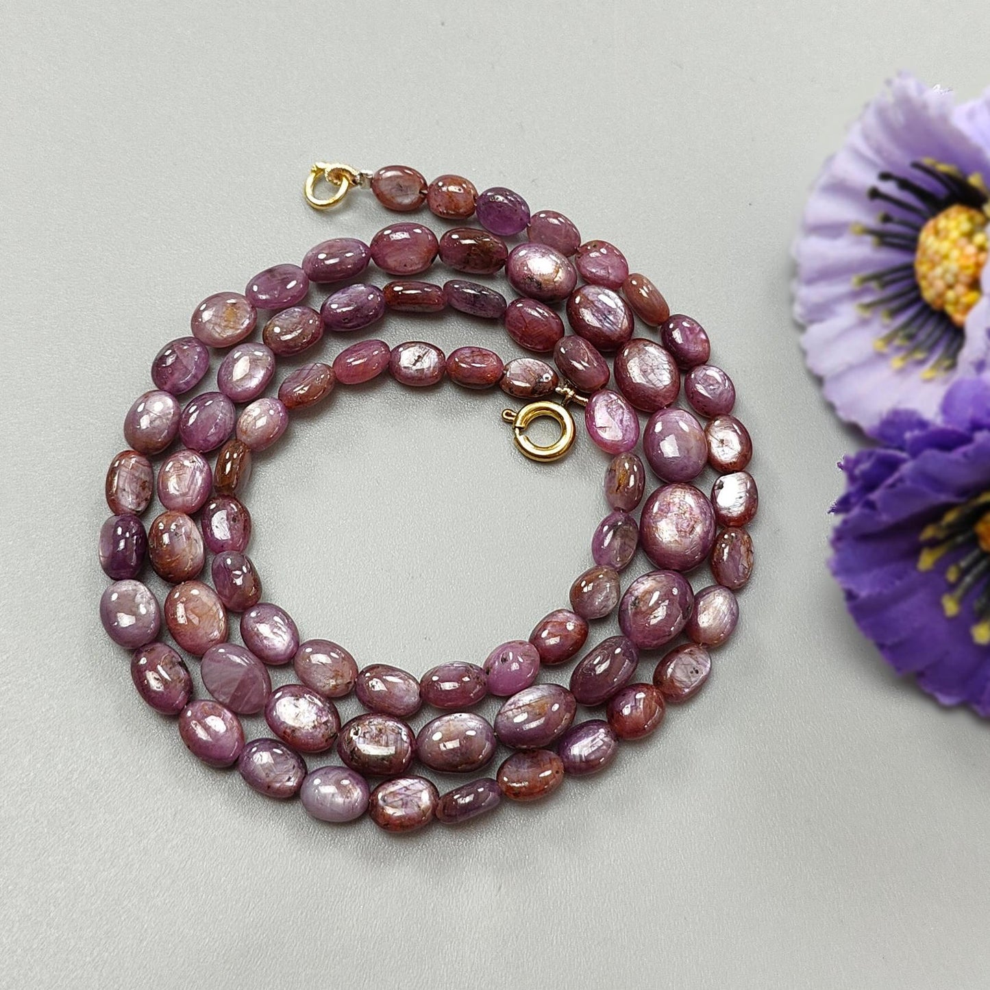 Pink Sapphire Gemstone Beads Necklace: 135.80cts Natural Untreated Raspberry Sheen Sapphire Plain Oval Brass Necklace 6*5mm - 10*8mm 21"