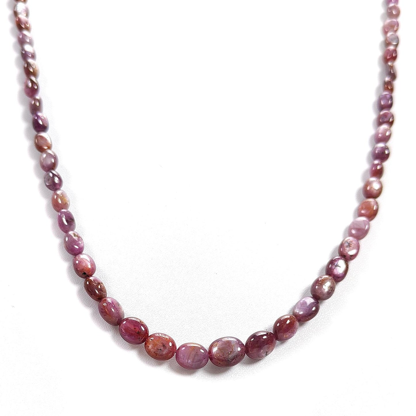 Pink Sapphire Gemstone Beads Necklace: 135.80cts Natural Untreated Raspberry Sheen Sapphire Plain Oval Brass Necklace 6*5mm - 10*8mm 21"