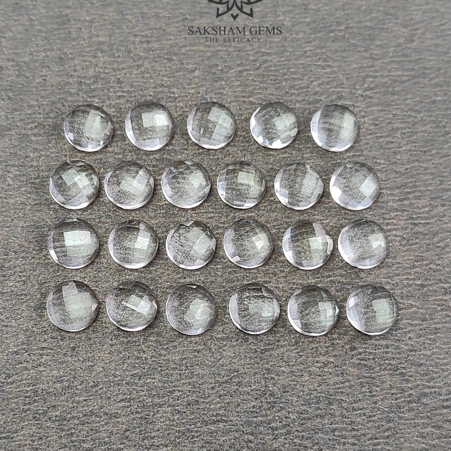 Crystal Quartz Gemstone Checker Cut : 13.70cts Natural White Quartz Gemstone Faceted Round Shape 5mm 23pcs Lot