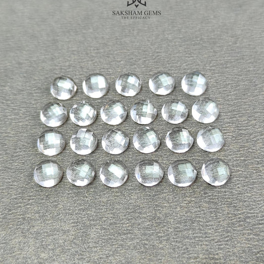 Crystal Quartz Gemstone Checker Cut : 13.70cts Natural White Quartz Gemstone Faceted Round Shape 5mm 23pcs Lot