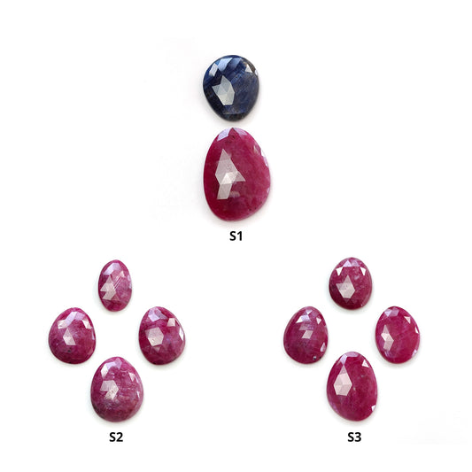 Ruby & Blue Sapphire Gemstone Rose Cut : Natural Untreated Unheated Red Ruby And Blue Sapphire Egg Shape Set