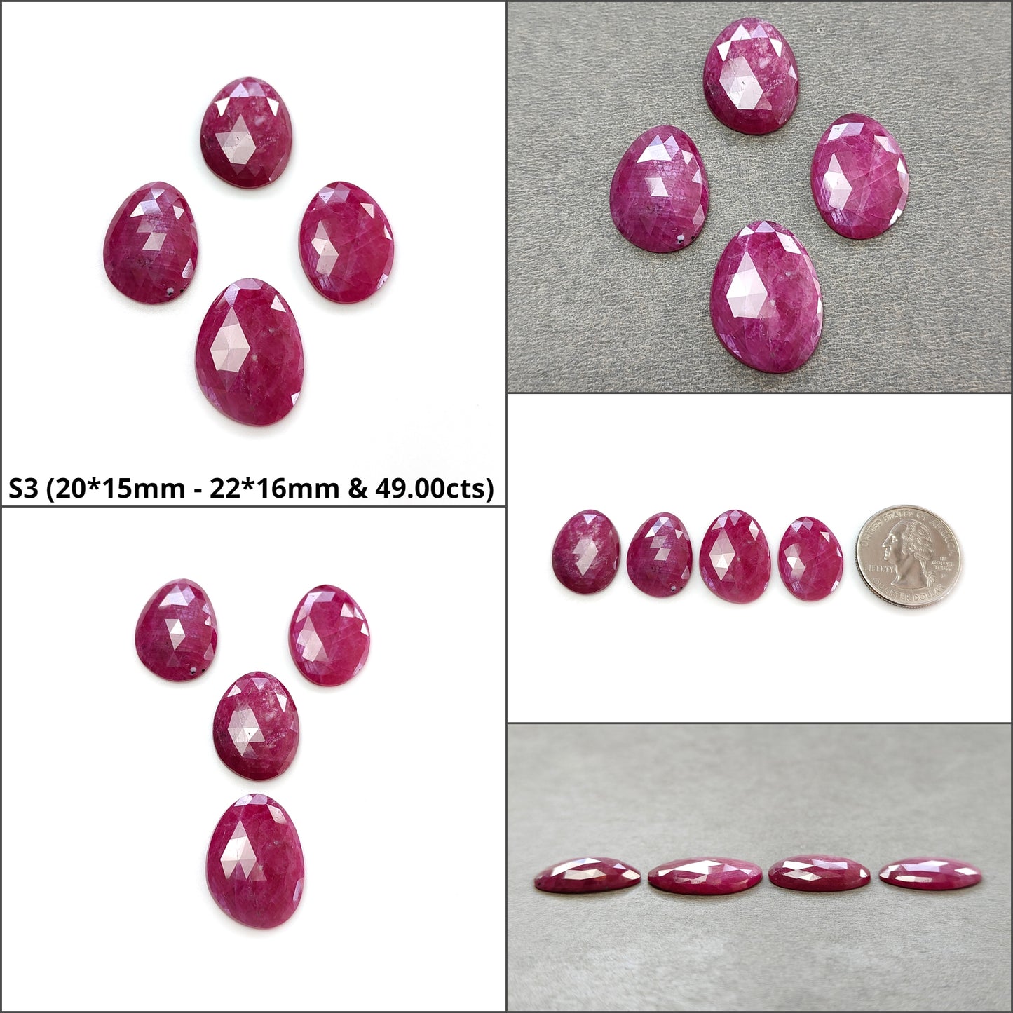 Ruby & Blue Sapphire Gemstone Rose Cut : Natural Untreated Unheated Red Ruby And Blue Sapphire Egg Shape Set