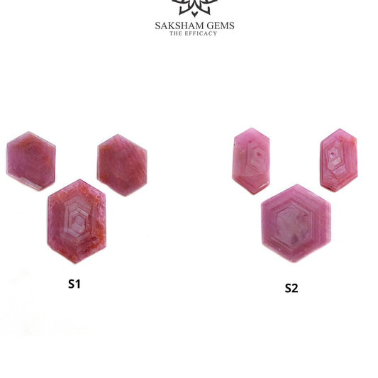 Rosemary Sheen SAPPHIRE Gemstone Flat Slices : Natural Untreated Unheated Pink Sapphire Hexagon Shape Set
