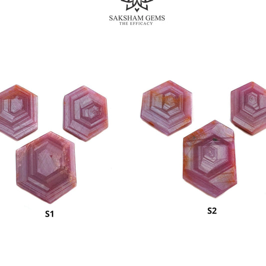 Rosemary Sheen SAPPHIRE Gemstone Flat Slices : Natural Untreated Unheated Pink Sapphire Hexagon Shape Set