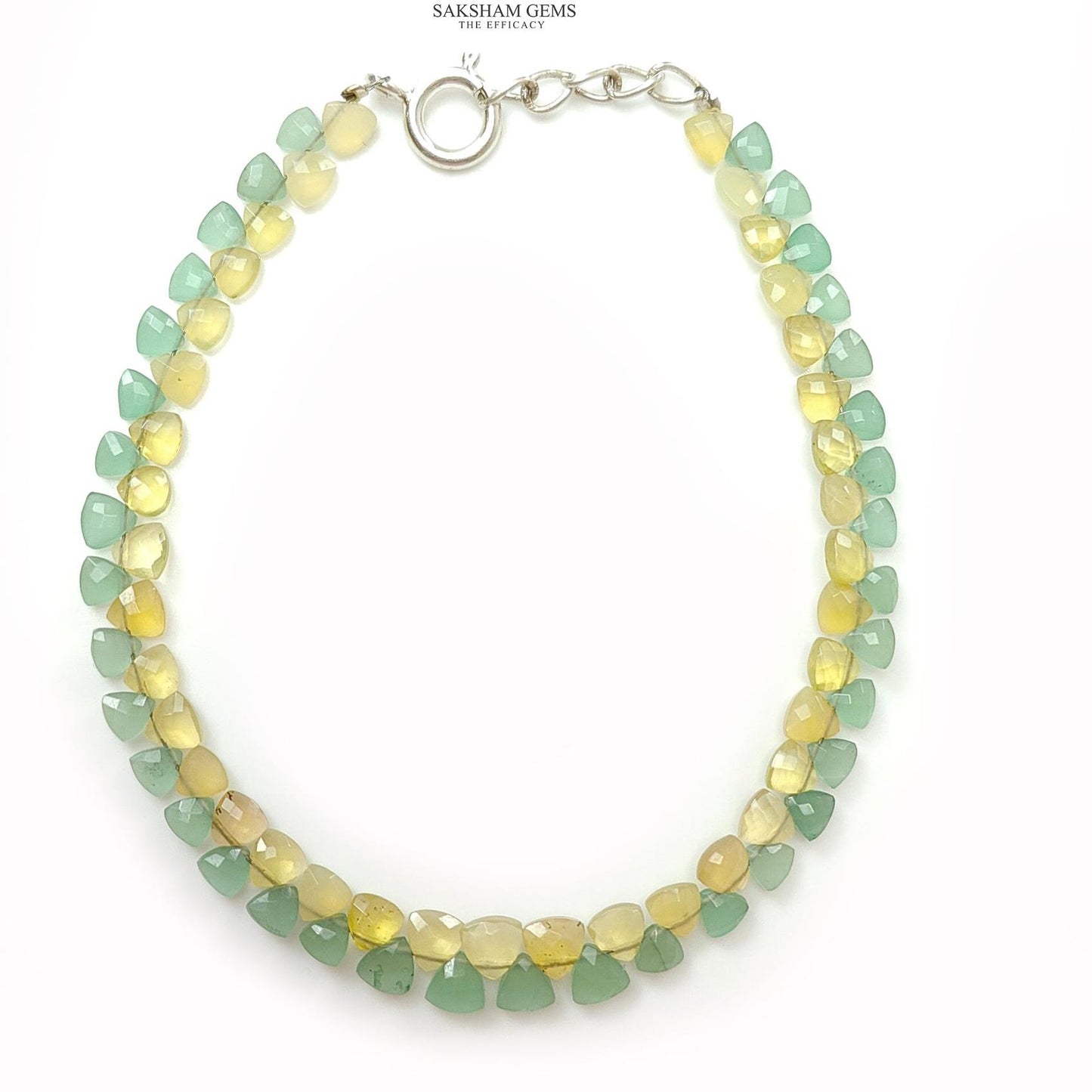 Opal & Quartz Beads Bracelet : 4.24gms 925 Sterling Silver Yellow Opal And Green Quartz Gemstone Briolette Triangle Checker Cut Bracelet 8"