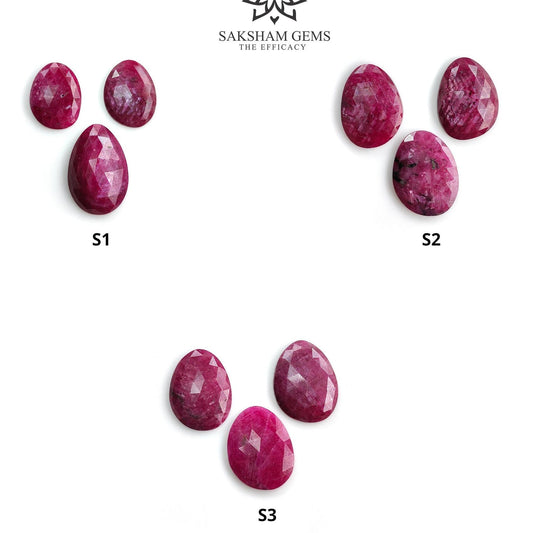 Ruby Gemstone Rose Cut : Natural Untreated Unheated Red Ruby Egg Shape 3pcs Sets