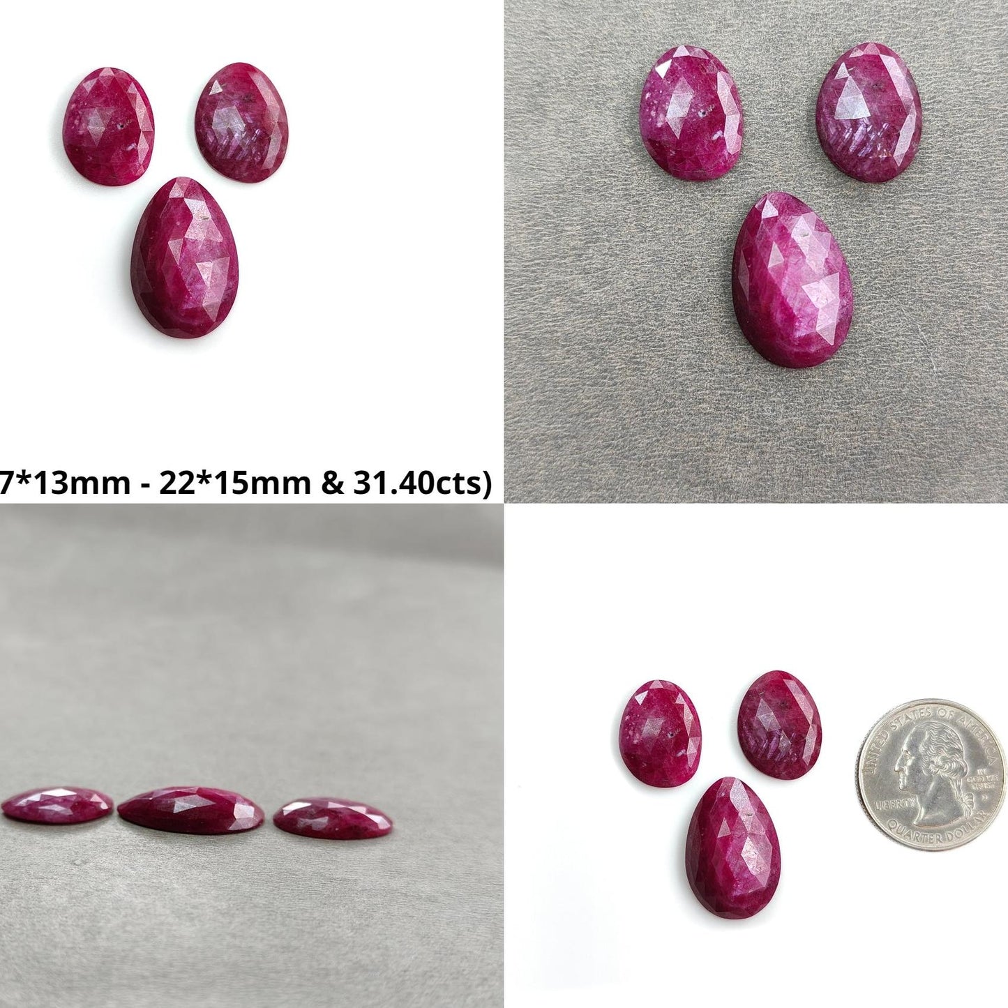 Ruby Gemstone Rose Cut : Natural Untreated Unheated Red Ruby Egg Shape 3pcs Sets