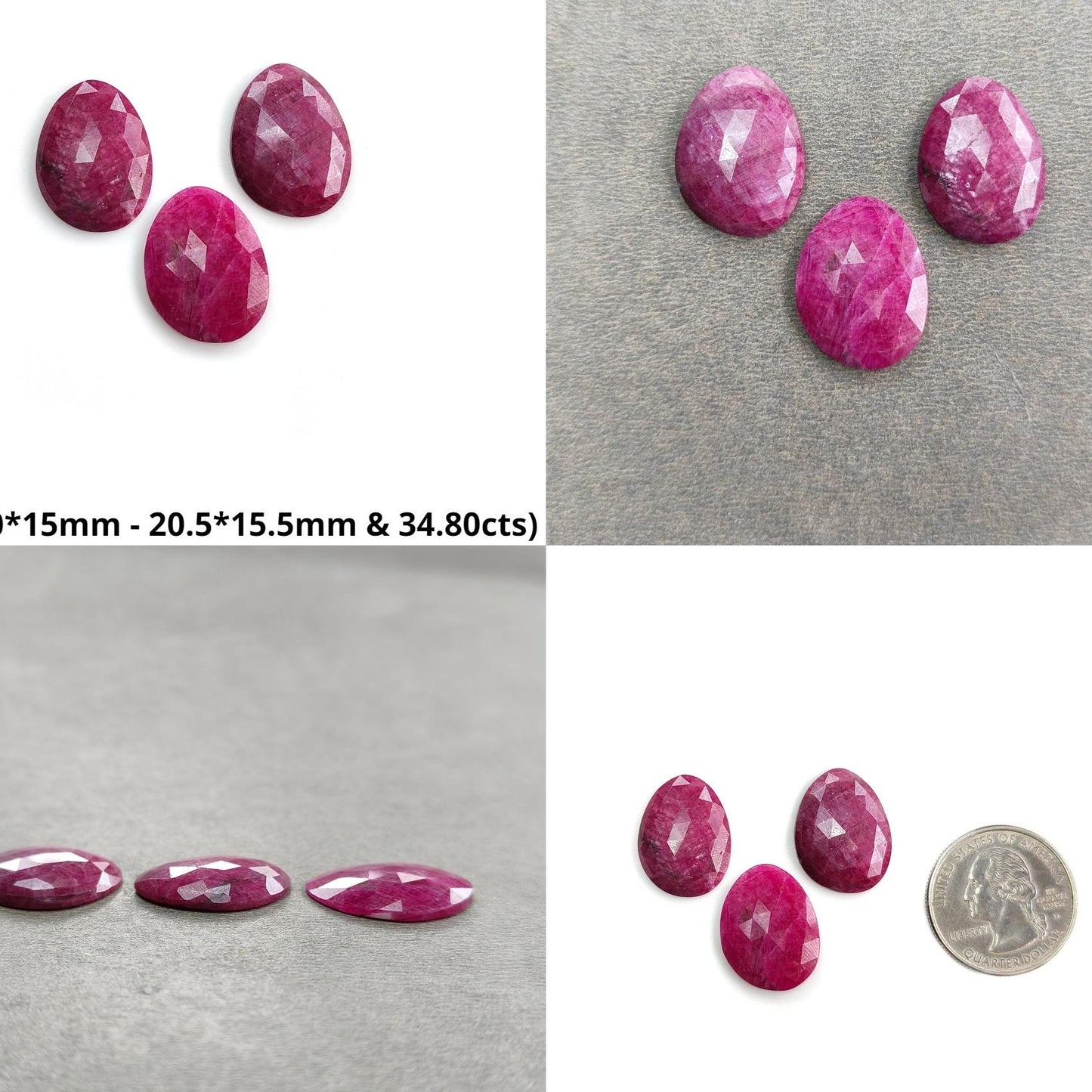 Ruby Gemstone Rose Cut : Natural Untreated Unheated Red Ruby Egg Shape 3pcs Sets