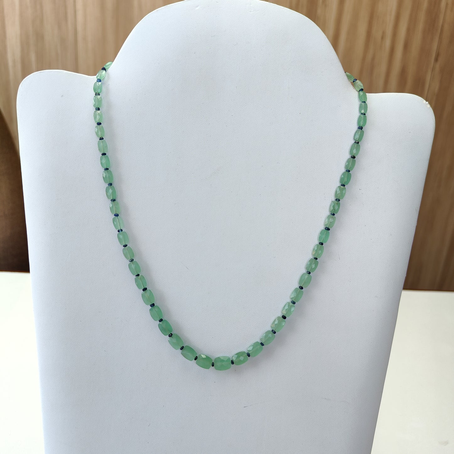 Quartz & Sapphire Beads Necklace : 925 Sterling Silver Natural Green Quartz Blue Sapphire Briolette Faceted Cushion Beaded Necklace