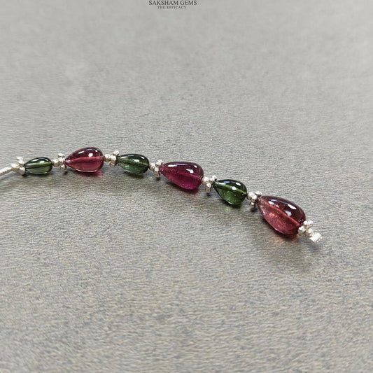 Watermelon Tourmaline Gemstone Loose Beads : 9.30cts Natural Multi Color Tourmaline Plain Teardrops Nuggets 5.5mm - 10mm