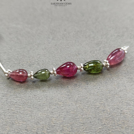 Watermelon Tourmaline Gemstone Loose Beads : 10.25cts Natural Multi Color Tourmaline Plain Teardrops Nuggets 8mm - 10mm
