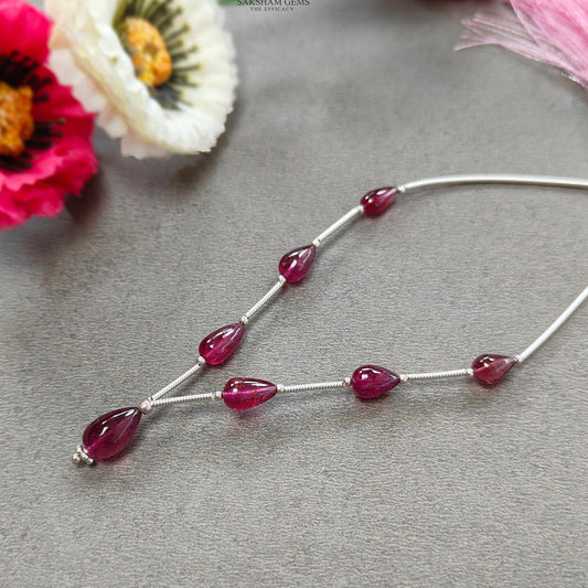 Rubellite Tourmaline Gemstone Loose Beads : 12.60cts Natural Untreated Tourmaline Plain Teardrops Nuggets 7mm - 10mm