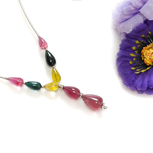 Watermelon Tourmaline Gemstone Loose Beads : 23.00cts Natural Multi Color Tourmaline Plain Teardrops Nuggets 8mm - 12mm