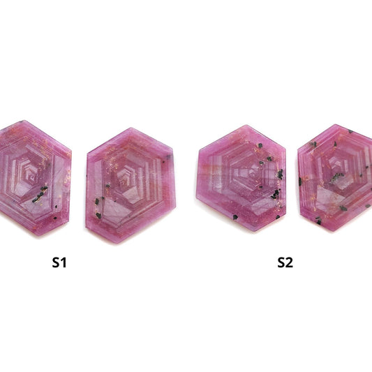 Rosemary Sheen SAPPHIRE Gemstone Flat Slices : Natural Untreated Unheated Pink Sapphire Hexagon Shape 2pcs Set