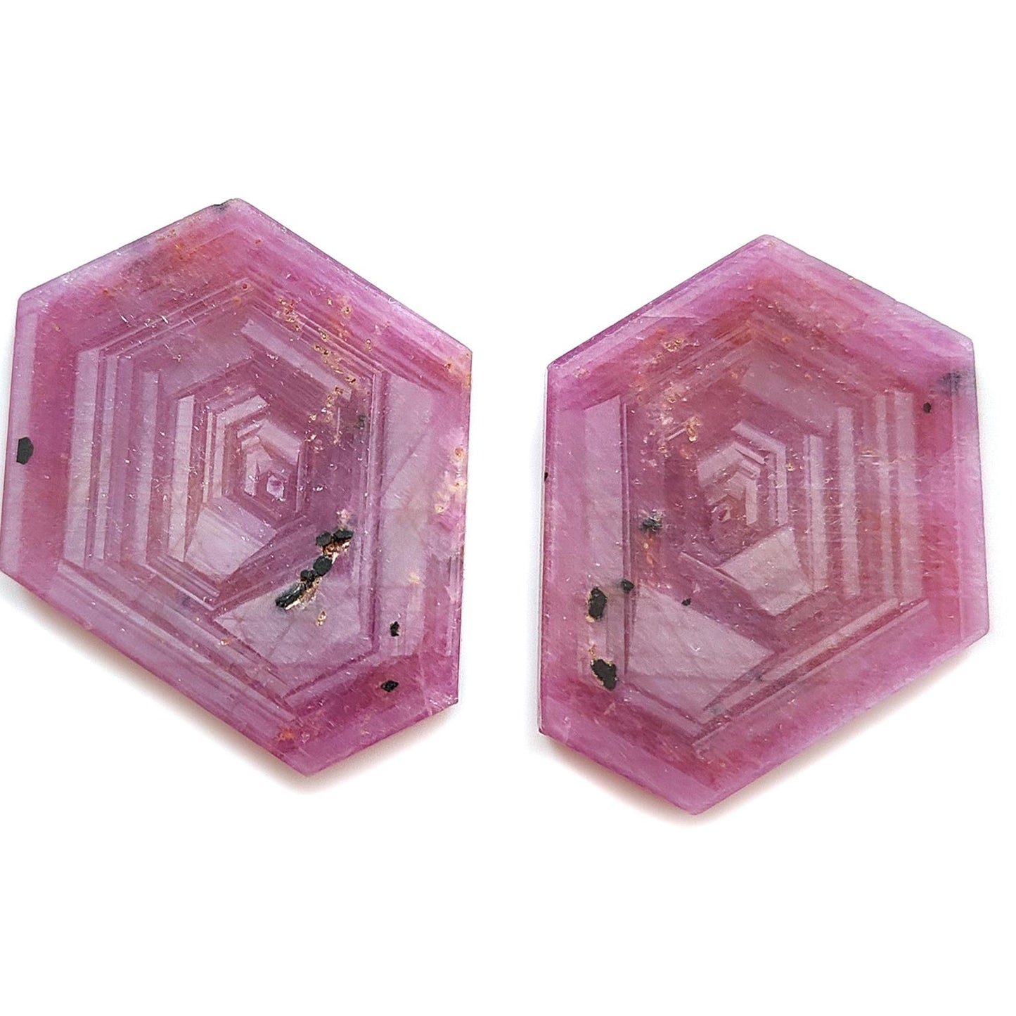 Rosemary Sheen SAPPHIRE Gemstone Flat Slices : Natural Untreated Unheated Pink Sapphire Hexagon Shape 2pcs Set