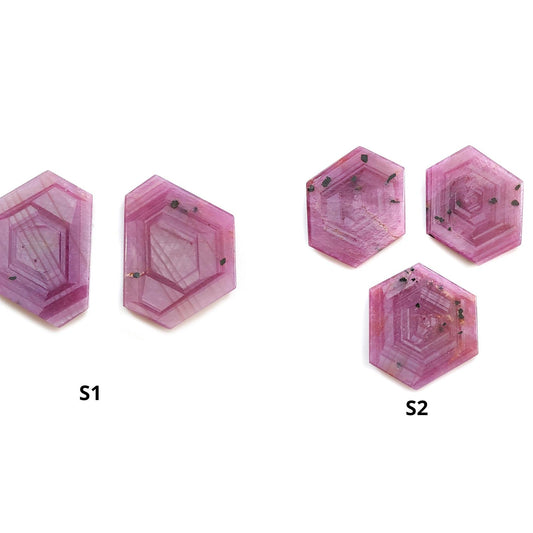 Rosemary Sheen SAPPHIRE Gemstone Flat Slices : Natural Untreated Unheated Pink Sapphire Hexagon Shape 2pcs 3pcs Set