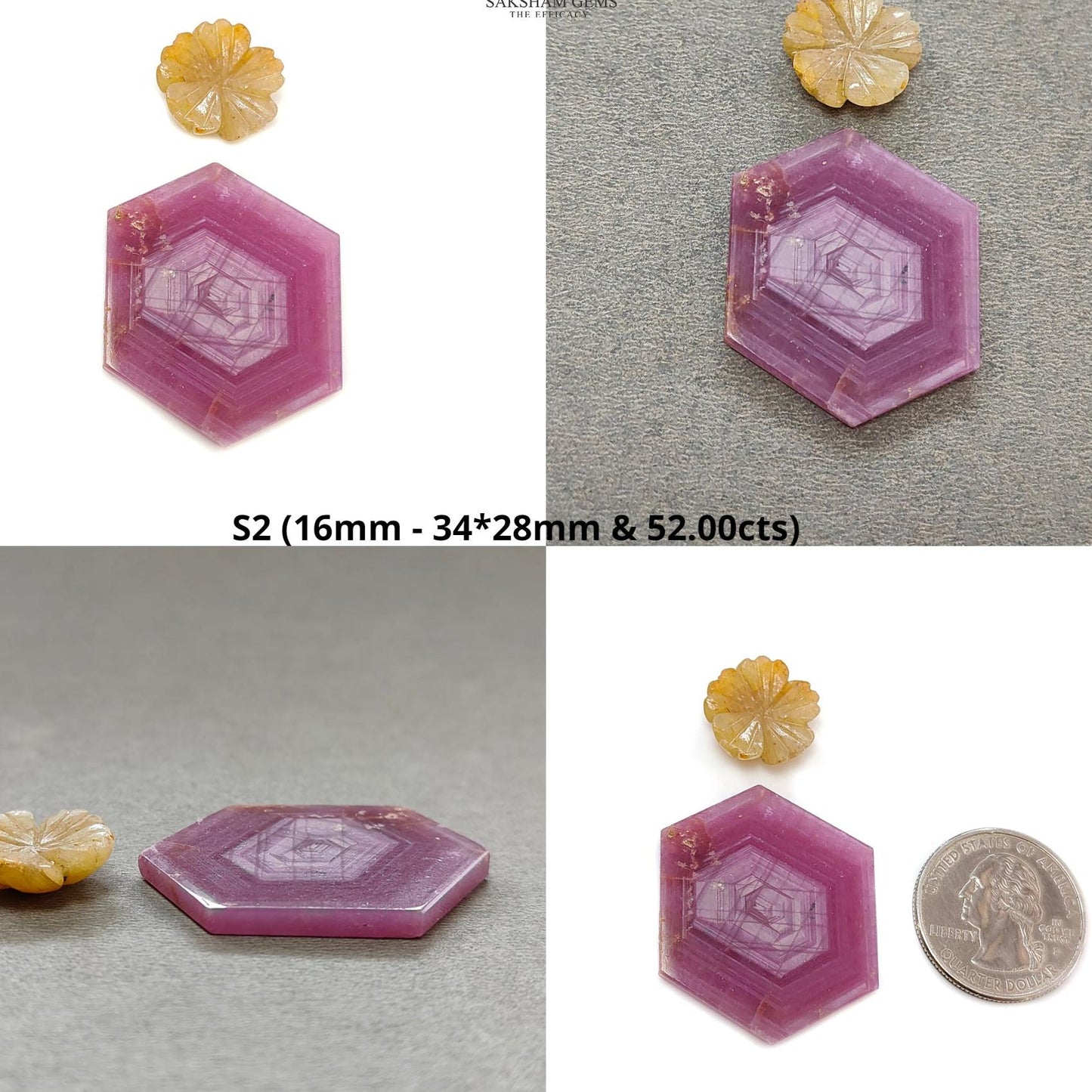 Rosemary Sheen SAPPHIRE Gemstone Flat Slices & Flower Carving : Natural Untreated Unheated Multi Sapphire Round , Hexagon Shapes 2pcs Sets