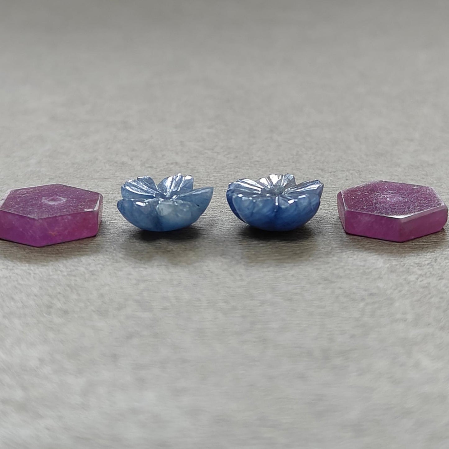 Rosemary Sheen SAPPHIRE Gemstone Flat Slices & Flower Carving : Natural Untreated Unheated Multi Sapphire Round , Hexagon Shapes 4pcs Sets