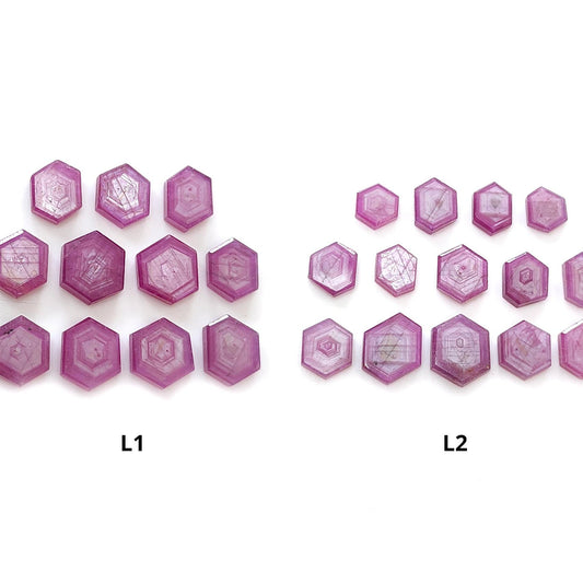 Rosemary Sheen SAPPHIRE Gemstone Flat Slices : Natural Untreated Unheated Pink Sapphire Hexagon Shape 11pcs 14pcs Lots
