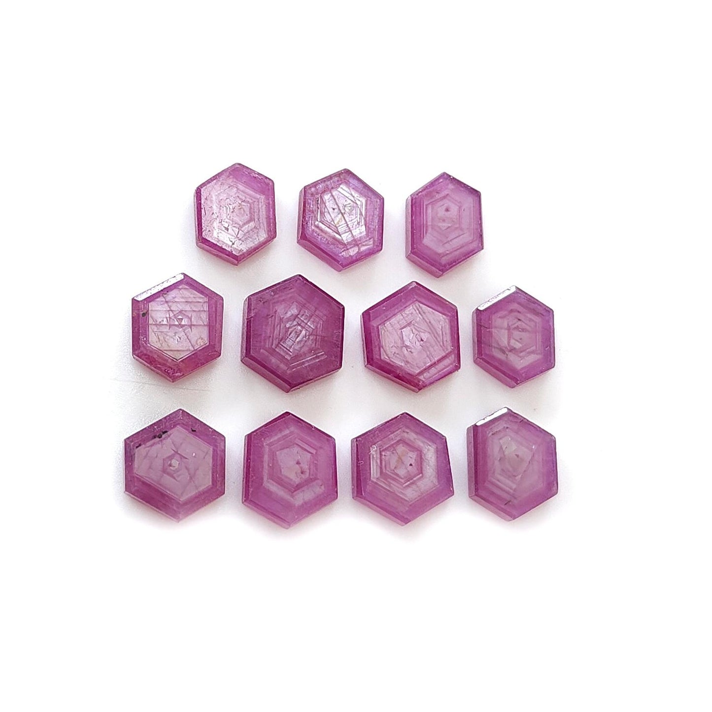 Rosemary Sheen SAPPHIRE Gemstone Flat Slices : Natural Untreated Unheated Pink Sapphire Hexagon Shape 11pcs 14pcs Lots