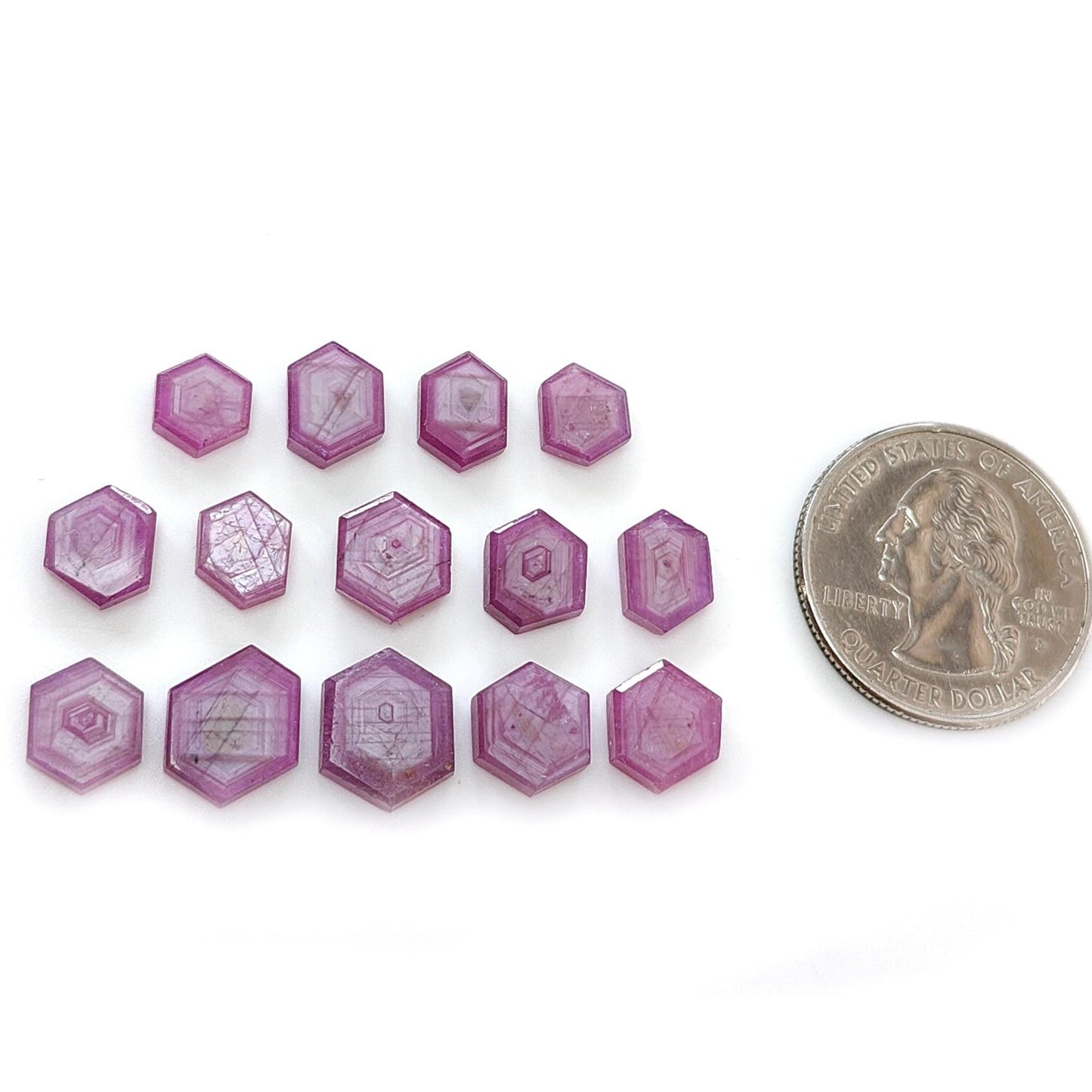 Rosemary Sheen SAPPHIRE Gemstone Flat Slices : Natural Untreated Unheated Pink Sapphire Hexagon Shape 11pcs 14pcs Lots