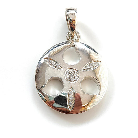 925 Sterling Silver CZ Pendant : 9.34gms (apx) Fashion Round Cubic Zirconia Pendant With Normal Loop 1.25" Gift For Her