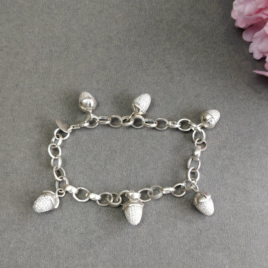 925 Sterling Silver With Cubic Zirconia Bracelet : 28.84gms Fashion Jewellry Mini CZ Bullet Chain Bracelet 8.75"