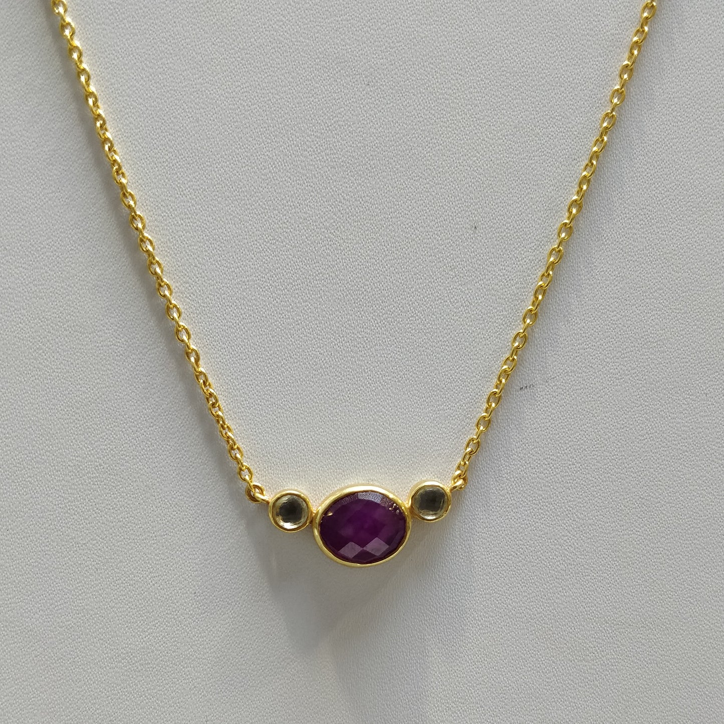 Ruby Gemstone & 925 Sterling Silver Necklace : Natural Untreated Ruby Checker Cut Silver And Gold Plated Chain Necklace Gift For Her