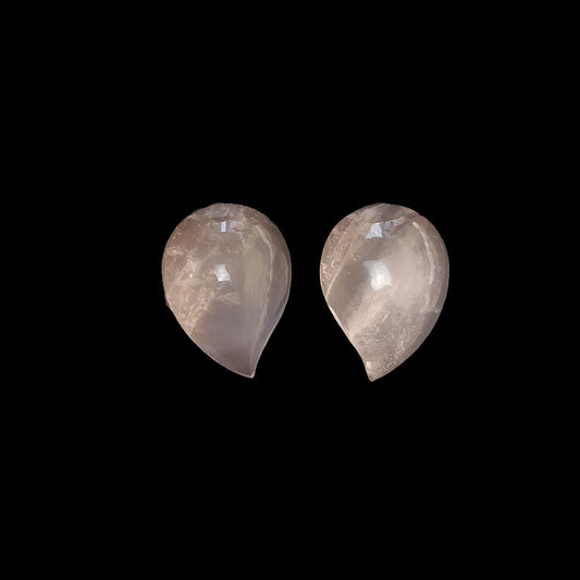 PINK ROSE QUARTZ Gemstone Cabochon : 9.80cts Natural Untreated Unheated Quartz Leaf Shape 14*10mm Pair