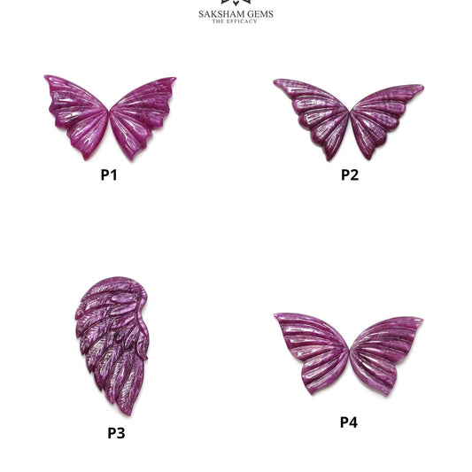 RUBY Gemstone Carving : Natural Untreated Unheated Red Ruby Hand Carved Butterfly And Angel Wing