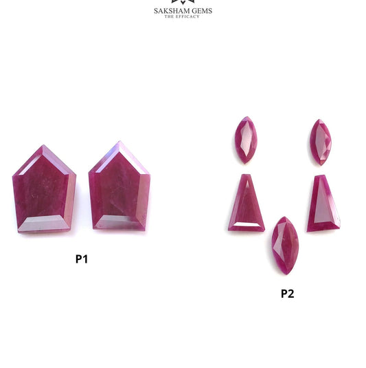 Ruby Gemstone Rose Normal Cut : Natural Untreated Unheated Red Ruby Marquise & Uneven Shape Pair/Set
