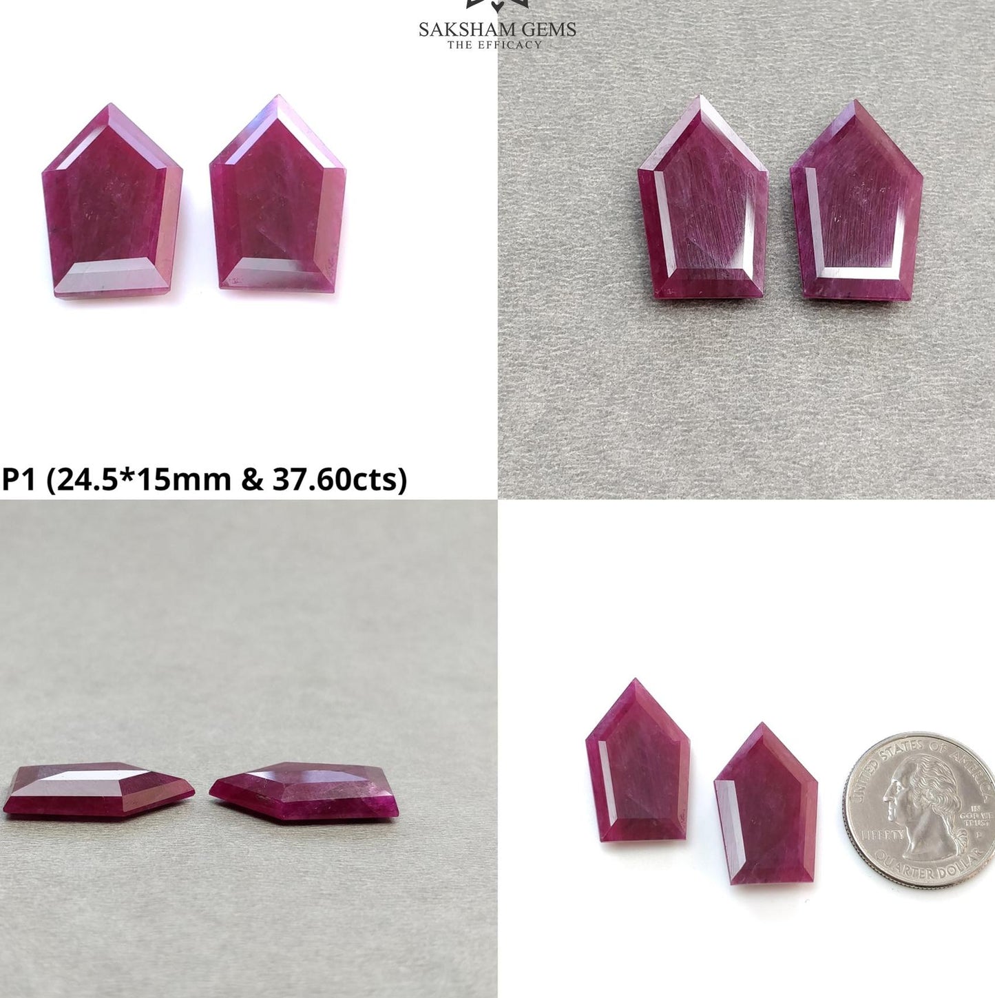 Ruby Gemstone Rose Normal Cut : Natural Untreated Unheated Red Ruby Marquise & Uneven Shape Pair/Set