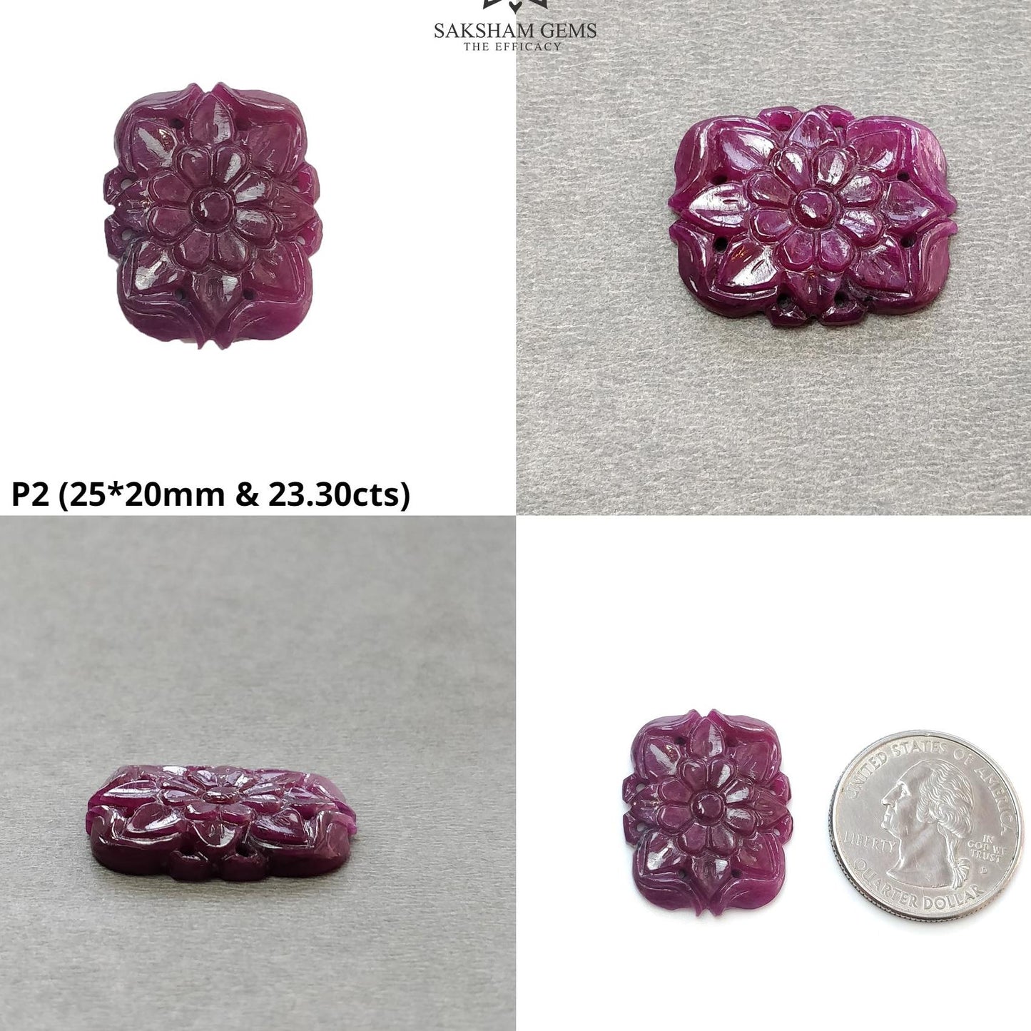 RUBY Gemstone Carving : Natural Untreated Unheated Red Ruby Floral Hand Carved Hexagon Cushion & Uneven Shape