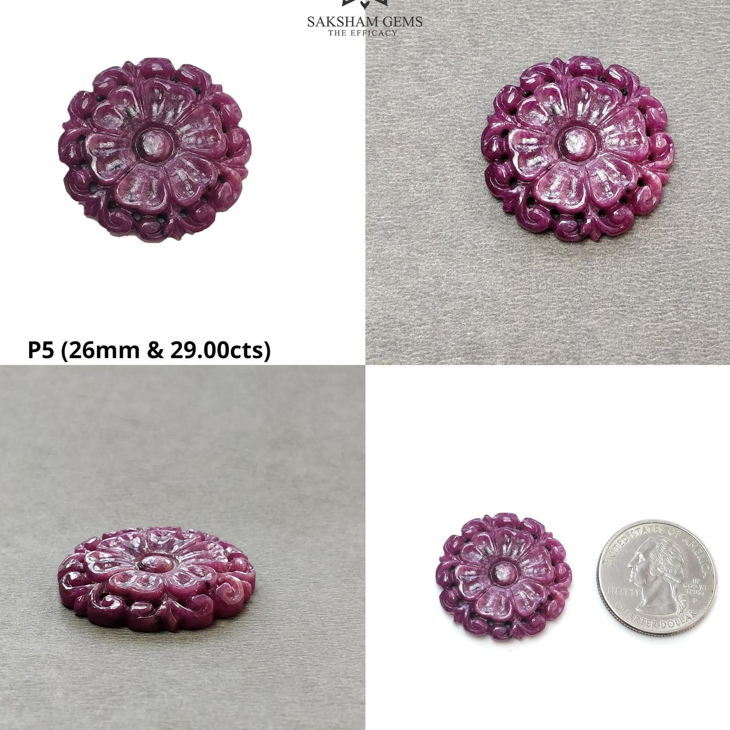 RUBY Gemstone Carving : Natural Untreated Unheated Red Ruby Floral Hand Carved Hexagon Cushion & Uneven Shape