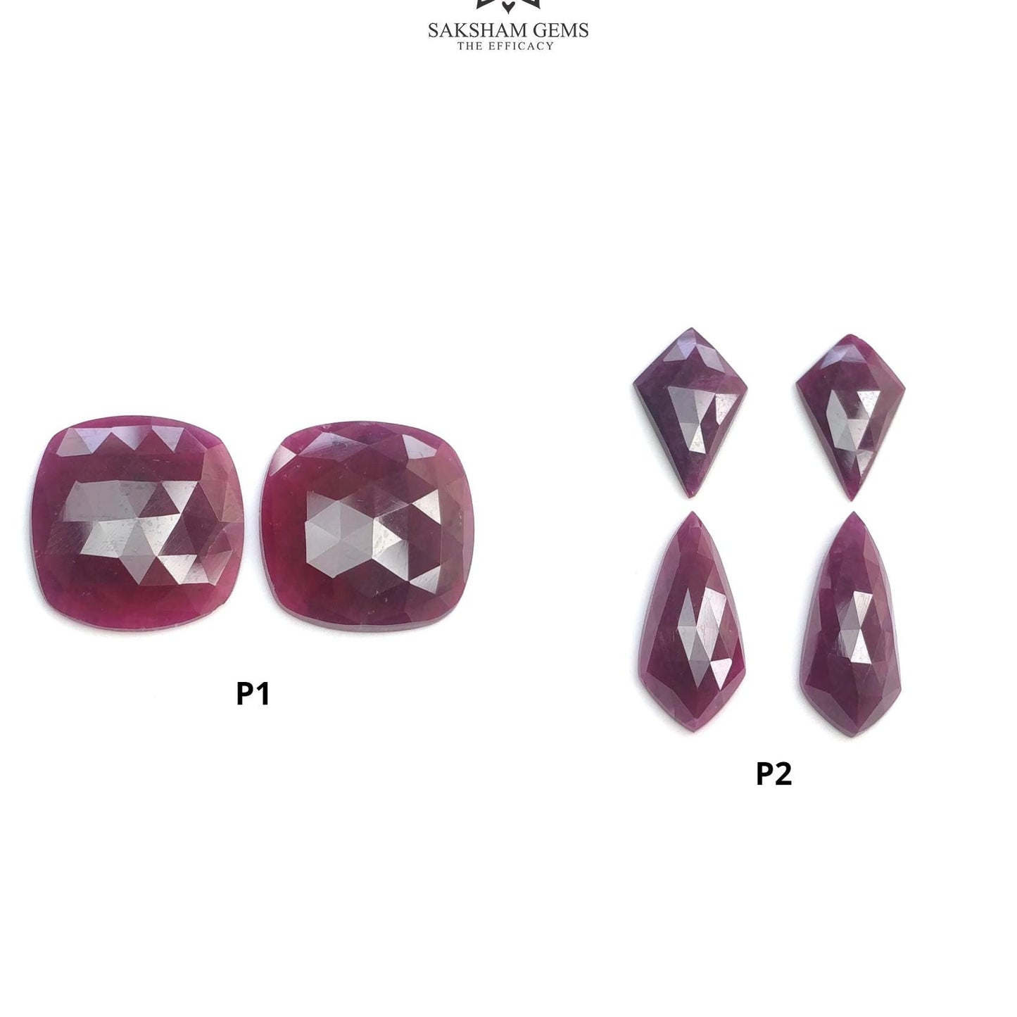 Ruby Gemstone Rose Cut : Natural Untreated Unheated Red Ruby Cushion & Uneven Shape Pair/Set
