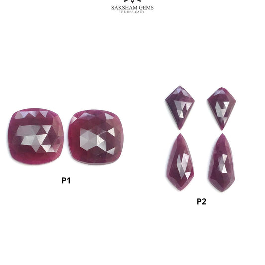 Ruby Gemstone Rose Cut : Natural Untreated Unheated Red Ruby Cushion & Uneven Shape Pair/Set