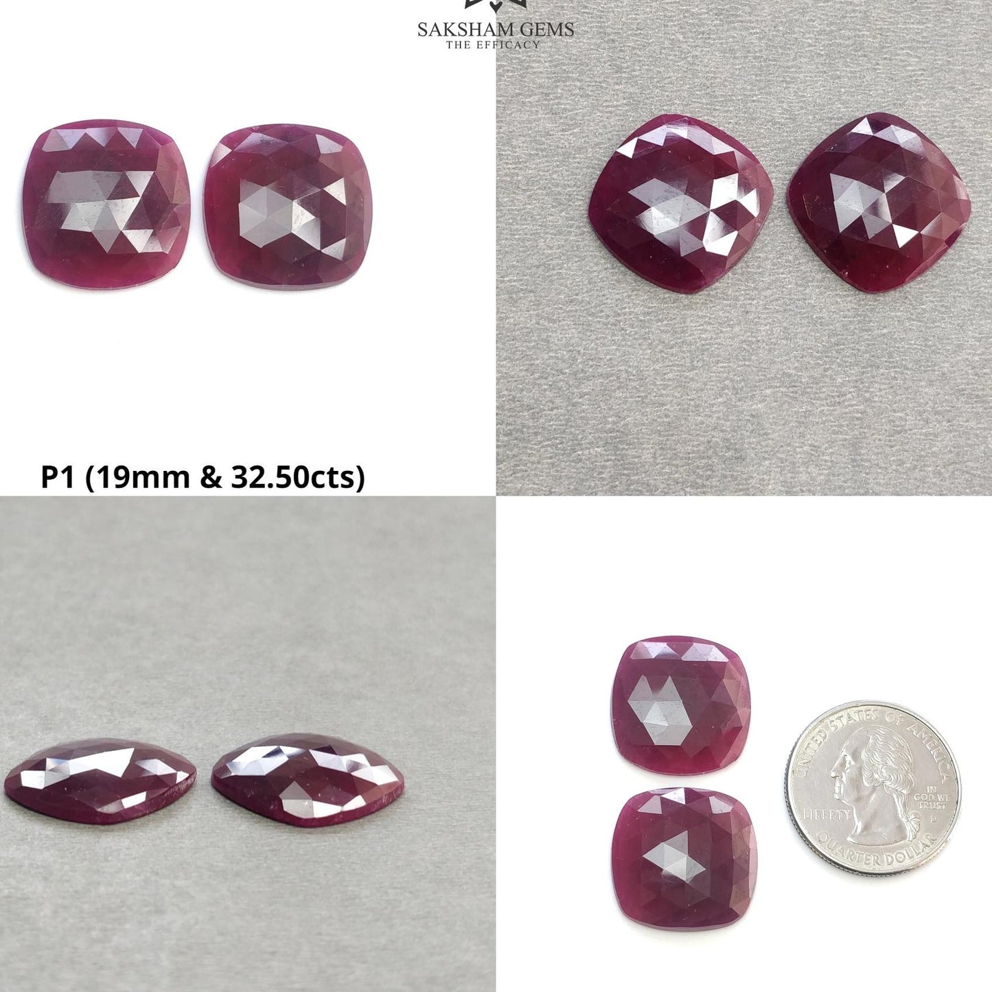 Ruby Gemstone Rose Cut : Natural Untreated Unheated Red Ruby Cushion & Uneven Shape Pair/Set