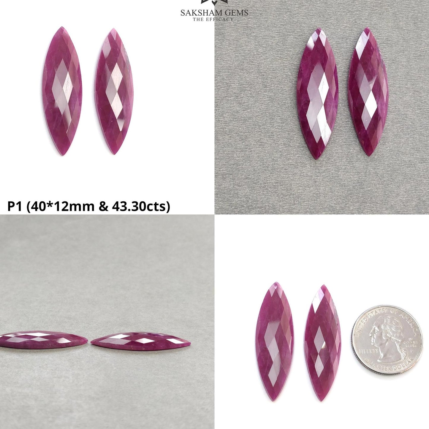 Ruby Gemstone Checker Cut : Natural Untreated Unheated Red Ruby Marquise Shape Pair