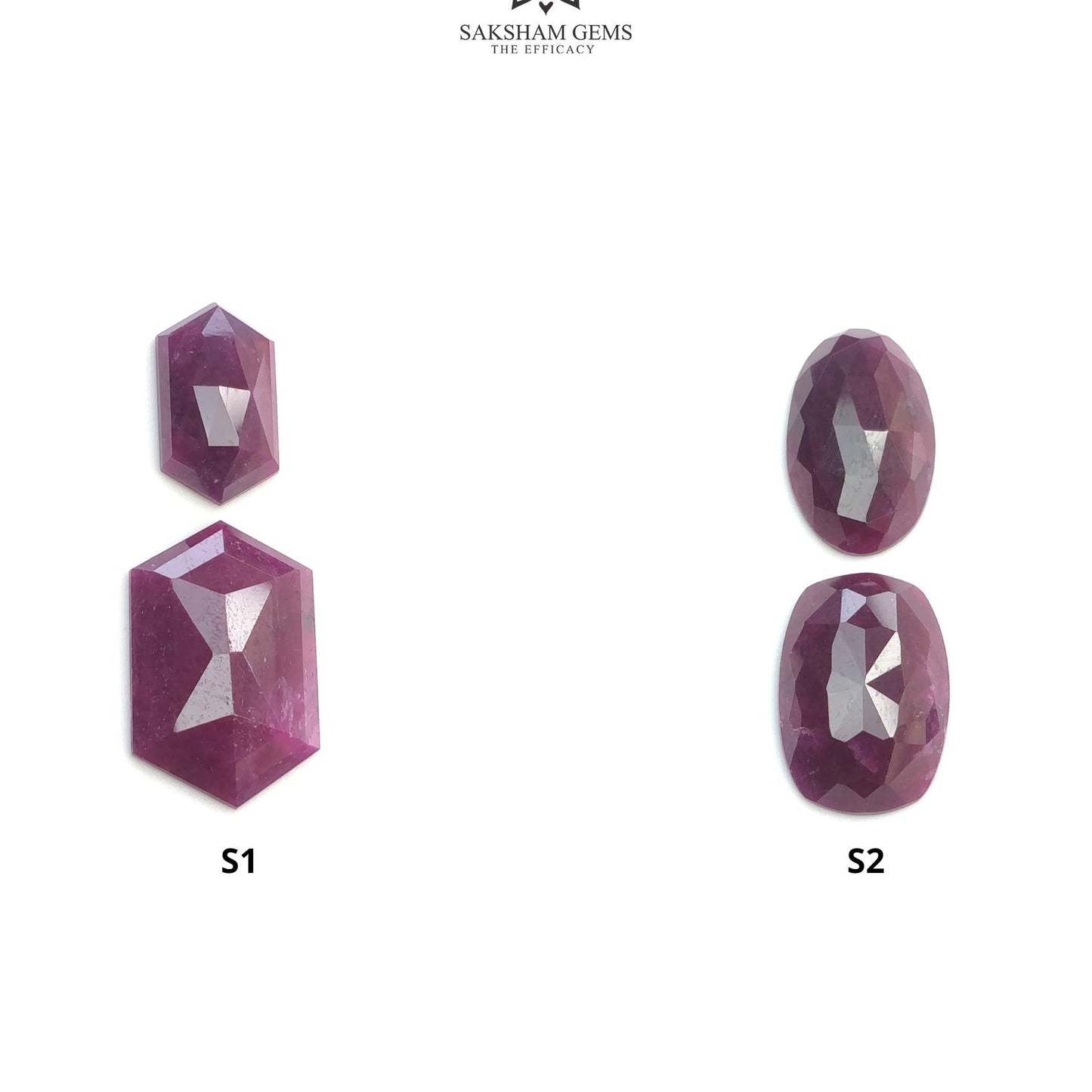 Ruby Gemstone Rose Step & Hammer Cut : Natural Untreated Unheated Red Ruby Hexagon Oval And Cushion Shape 2pcs Set