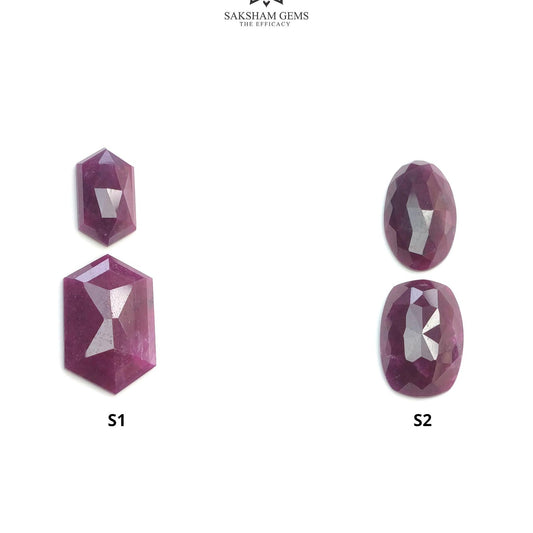 Ruby Gemstone Rose Step & Hammer Cut : Natural Untreated Unheated Red Ruby Hexagon Oval And Cushion Shape 2pcs Set