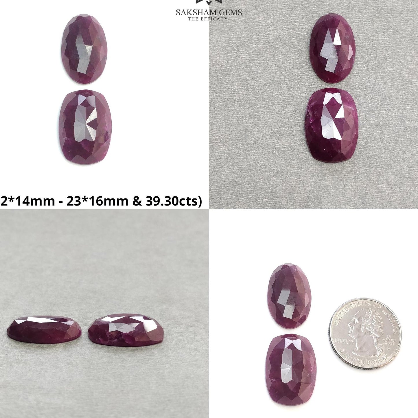 Ruby Gemstone Rose Step & Hammer Cut : Natural Untreated Unheated Red Ruby Hexagon Oval And Cushion Shape 2pcs Set