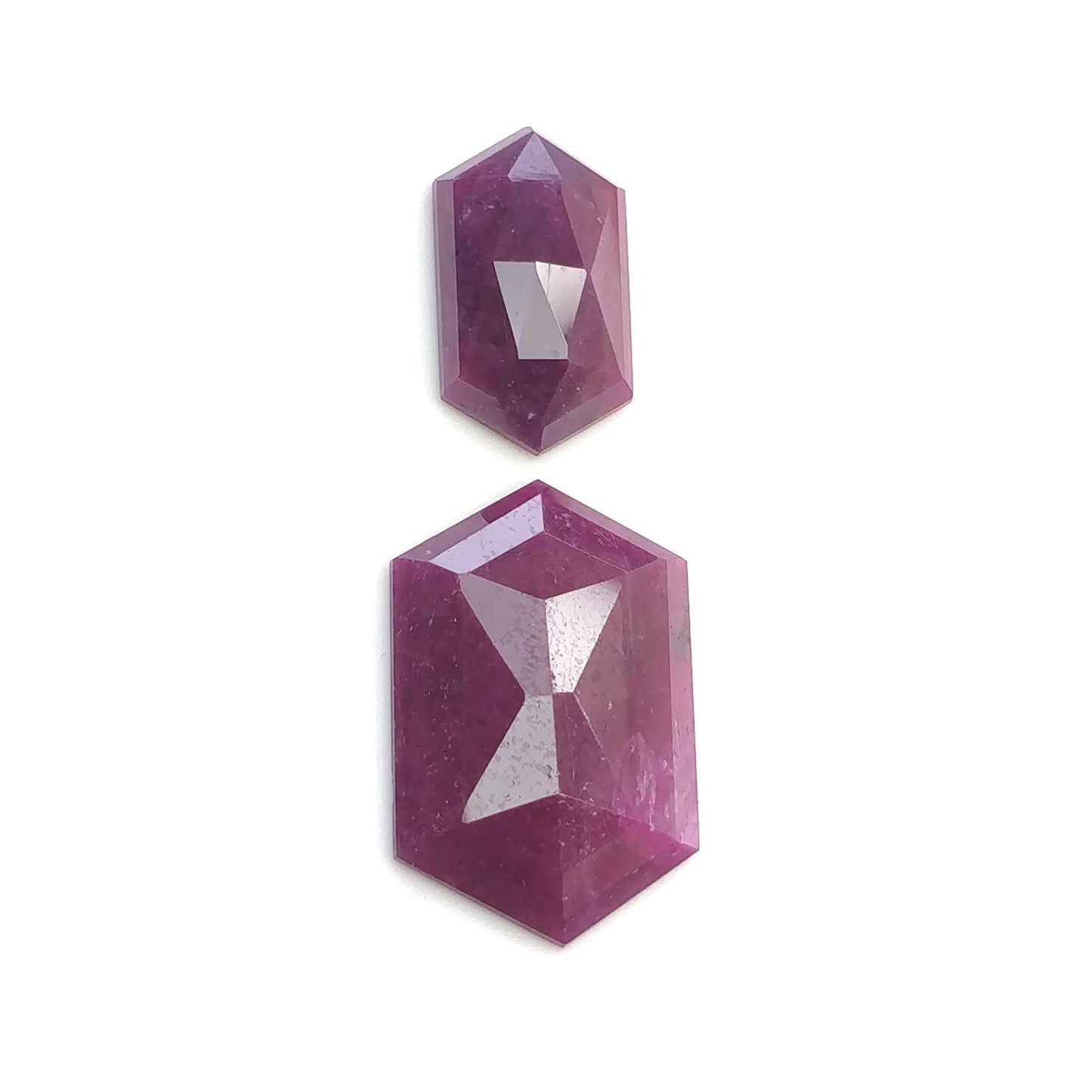Ruby Gemstone Rose Step & Hammer Cut : Natural Untreated Unheated Red Ruby Hexagon Oval And Cushion Shape 2pcs Set